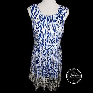 Ellen Tracy Blue, Black and White Animal Print Sleeveless Dress Size 10